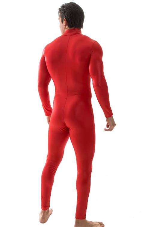 Full Bodysuit Suit For Men In Wet Look Red