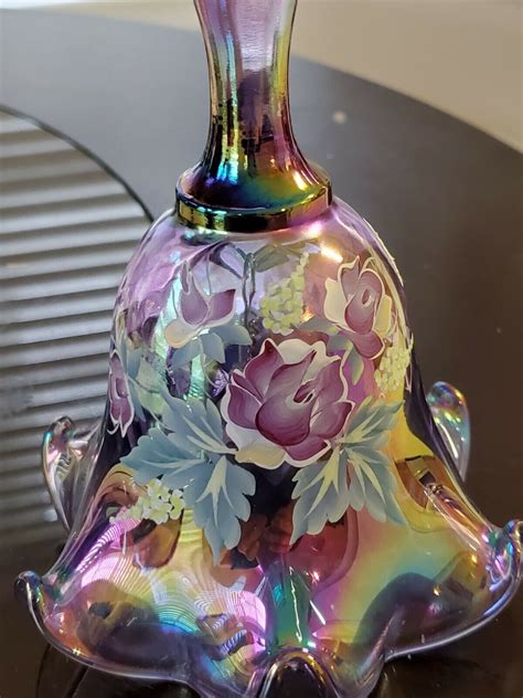 Fenton Limited Edition Hand Painted Signed Iridescent Glass Bell Iridescent Glass Fenton