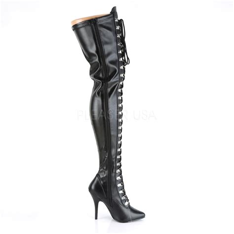 D Ring Lace Up Thigh High Boots 5 Inch Spike Heels Fantasiawear