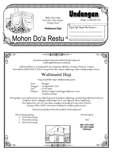 Detail Contoh Surat Undangan Walimatussafar Haji Koleksi Nomer