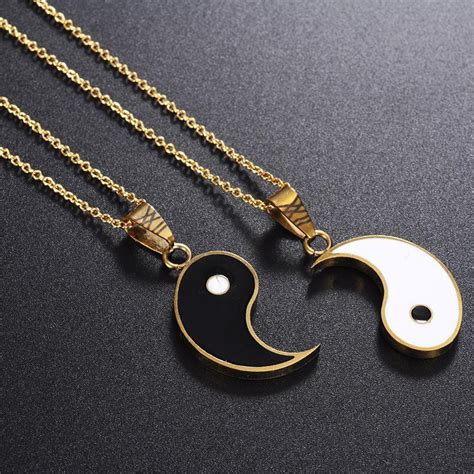 2 Piece Stainless Steel Yin Yang Pendant Necklace For Couples Or Bff At