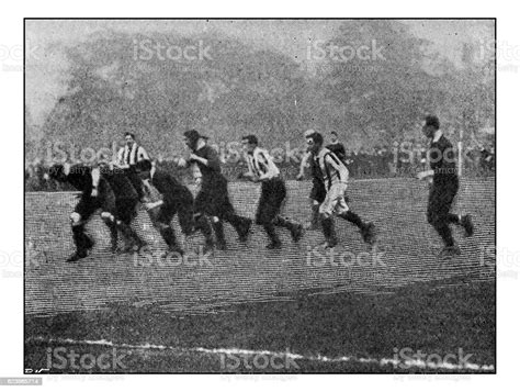 Antique Dotprinted Photograph Of Hobbies And Sports Football Rugby