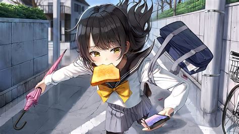 1080p Free Download Anime Girl Black Hair Phone School Uniform