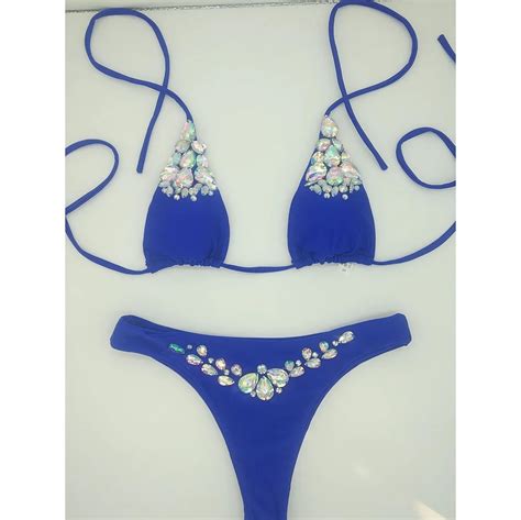 solid diamond bikini brazilian rhinestone bikinis women twinkling swimwear solid handmade