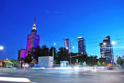 Warsawpoland 15 September 2016 Downtown Warsaw At Night Editorial