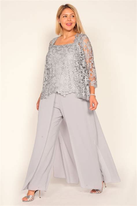Marina Silver Mother Of The Bride Pant Suit Plus Size Wedding Guest
