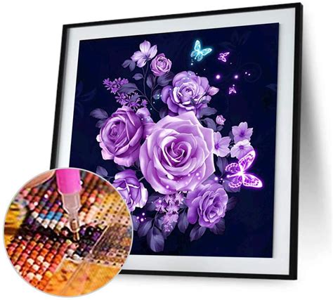 2 Pack 5d Diamond Painting Kit Purple Rose Full Drill For Adults Paint With Diamonds Art