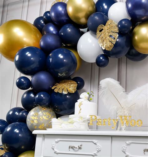 Partywoo Navy And Gold Balloon Arch Kit 67 Pcs Of 5 Gold Leaves Giant