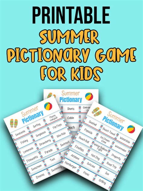 Printable Summer Pictionary Game For Kids