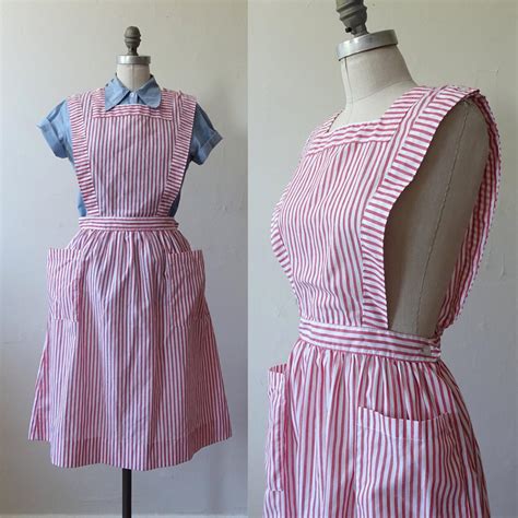 Vintage Candy Striper Pinafore Red White Striped Smock Nurse Uniform