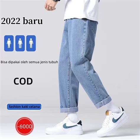 Jual Korean Style Biru Celana Jeans Pria Celana Kulot Jeans Loose Pants Celana Panjang Pria