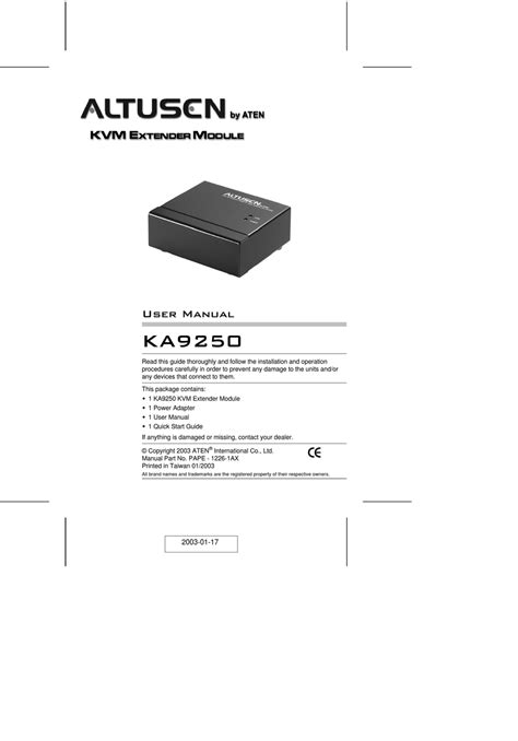 Aten Altusen Ka9250 Extender User Manual Manualslib