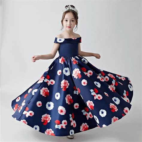 2018 High End Children Girl Shoulderless Performance Piano Printing