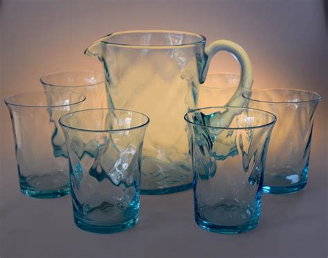 Set Of Jug And Glasses In 20th Century Glass