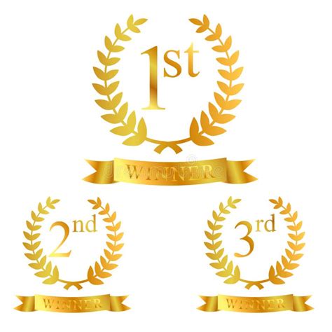 Golden Laurel Ribbon First Second And Third Winner Stock Vector