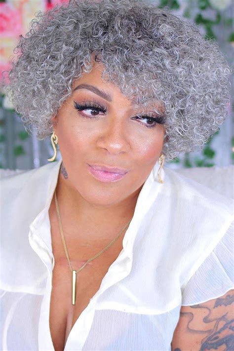 Sliver Grey Curly Non Lace Wig For Older Black Ladies And Seniors Grey Hair And Makeup Curly