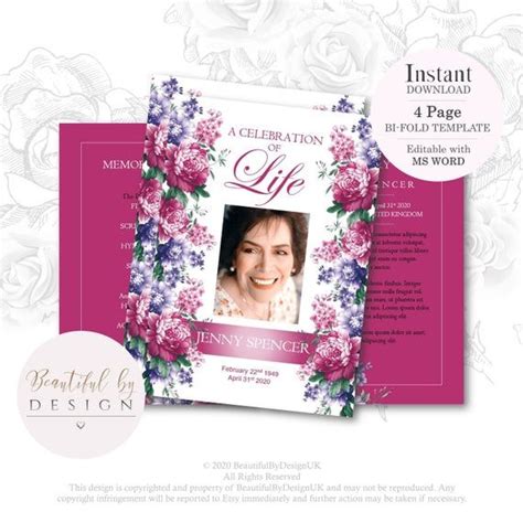 4 Page Lilac Bouquet Funeral Program Template 4 Match