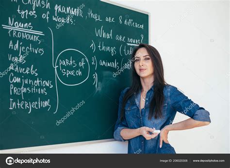 Photo Of Teacher Writing On Blackboard Portrait Of English Teacher