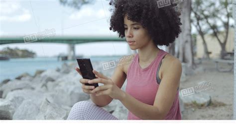Casual Black Girl Taking Selfie On Riverside Stock Video Footage
