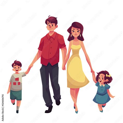 father mother daughter and son cartoon vector illustrations isolated on white background