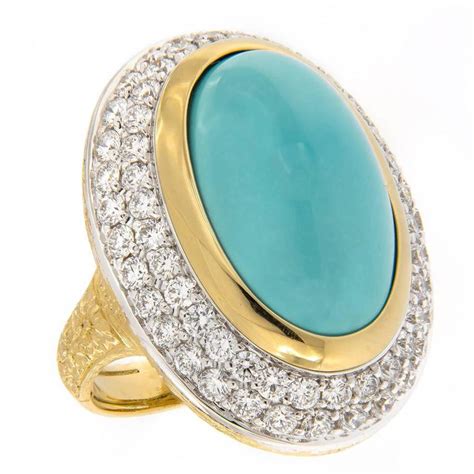 Turquoise Diamond Gold Cocktail Ring At Stdibs