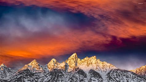 Amazing Sunset Sky Above The Snowy Mountains Wallpaper Nature