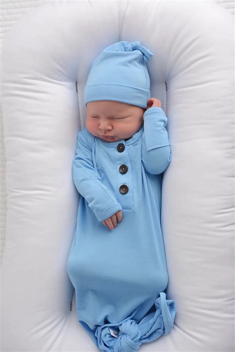 Baby Blue Knotted Button Gown Newborn Boy Clothes Baby Boy Gowns