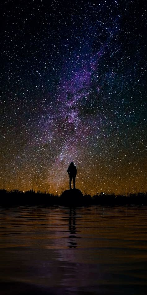 Silhouette Outdoor Man Starry Sky Milky Way Night Wallpaper Starry