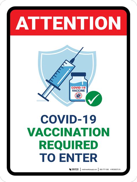Attention: Covid-19 Vaccination Required To Enter with Icon Portrait ...