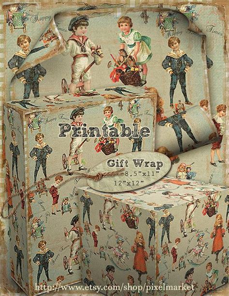 Printable Wrapping Paper Victorian T Wrap Vintage Toys Etsy