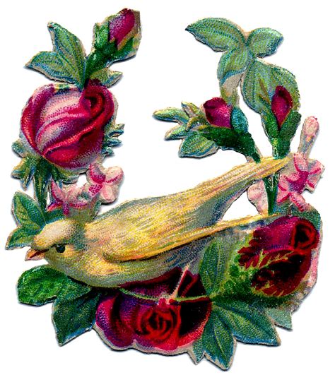 Victorian Bird Scrap Canary With Rose Wreath The
