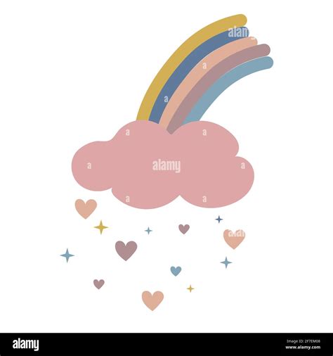 Cute Baby Boho Rainbow With Clouds Rain And Hearts In Scandinavian