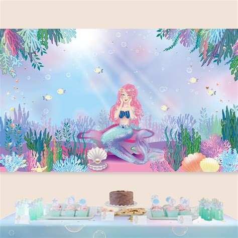 Buy Fabric Under The Sea Party Backdrop Mermaid Birthday Party Background Hanging Decorations