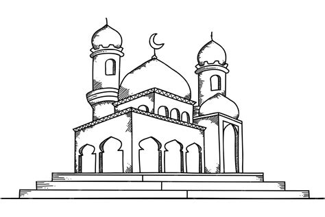 Premium Vector Hand Drawn Perspective Mosque Building Sketch