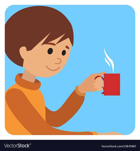 Man With Cup In His Hand Drinking Hot Coffee Vector Image