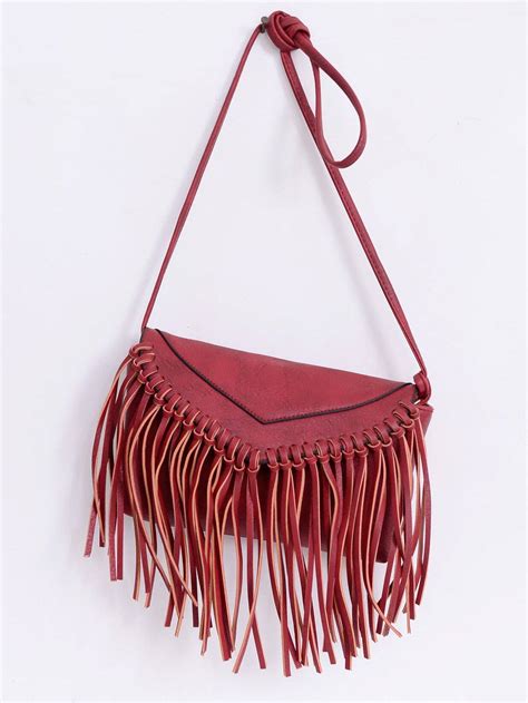 Faux Leather Fringe Flap Bag Red Sheinsheinside