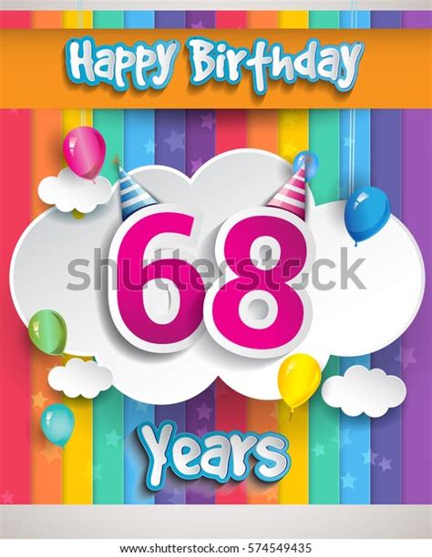 68 Years Birthday Celebration Balloons Clouds Stock Vector Royalty