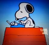 Snoopy in soft focus while focusing on his writing... | Snoopy ...