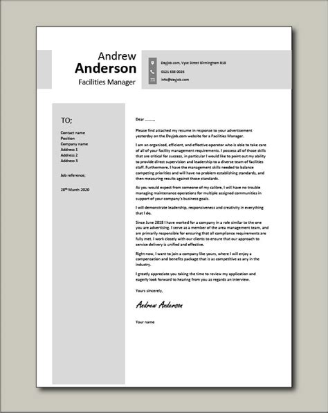 Free Facilities Manager Cover Letter Example 5