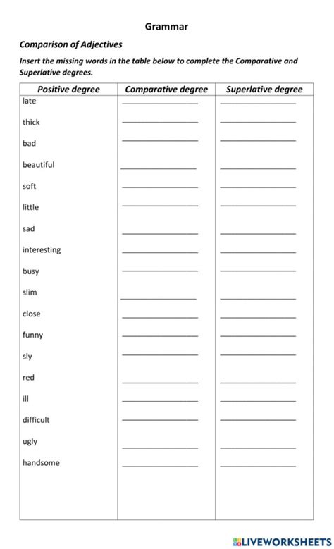 Comparing Adjectives Worksheet Grade 4 Adjectiveworksheets Net