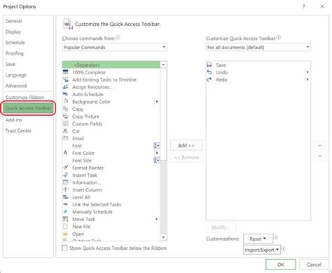 Customize the Quick Access Toolbar in Microsoft Project - Sensei ...