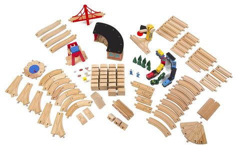 Melissa And Doug Deluxe Wooden Railway Train Set 130 Pcs