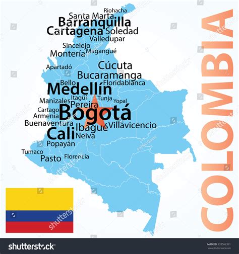 colombia vector map largest cities carefully 库存矢量图（免版税）233562391 shutterstock