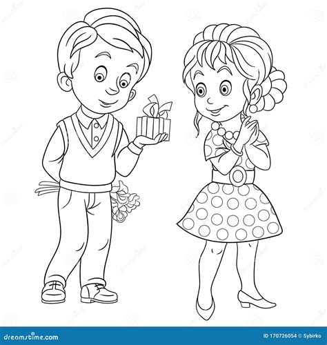 Coloring Page With Lovely Couple On Valentines Day Stock Vector