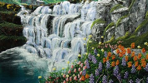 1920x1080 Excellent Waterfalls And Flowers Desktop Pc And