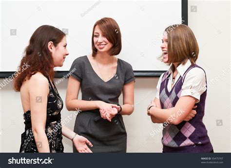 Three Business Women Talking Together Office Stock Photo 55475797