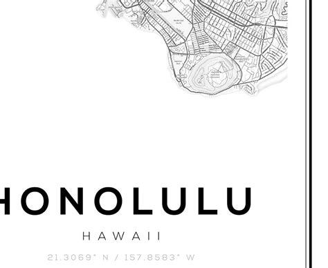 Honolulu Map Print Honolulu Hawaii Map Of Honolulu Hawaiian Etsy