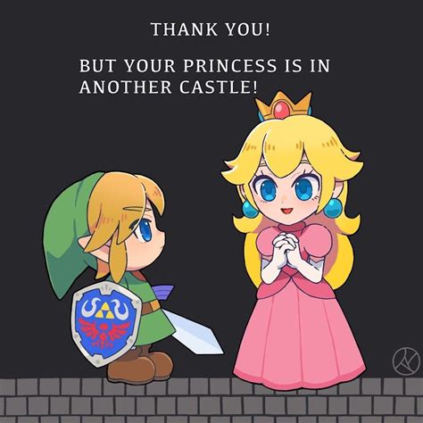 Legend Of Zelda Super Mario Bros Crossover Art Link Meets Princess