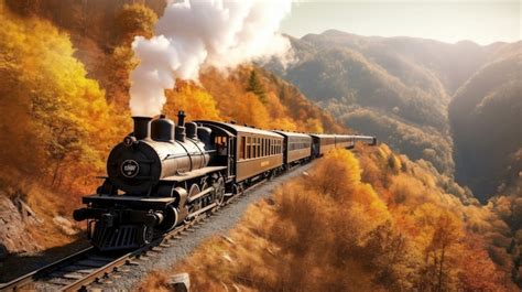 Premium Ai Image Vintage Steam Train Passing Through A Scenic Mountain