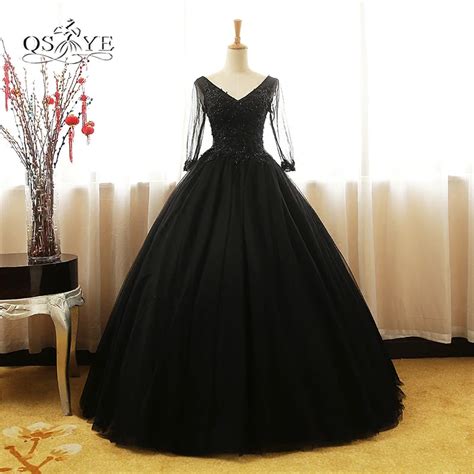 Vintage Ball Gown Black Long Prom Dresses 2018 Real Photo V Neck Lace